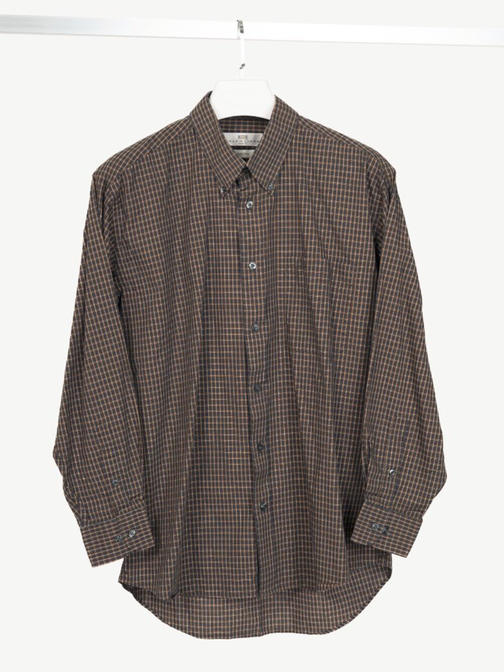 Balenciaga Vintage Brown & Orange Plaid Cotton-Poplin Buttoned Shirt